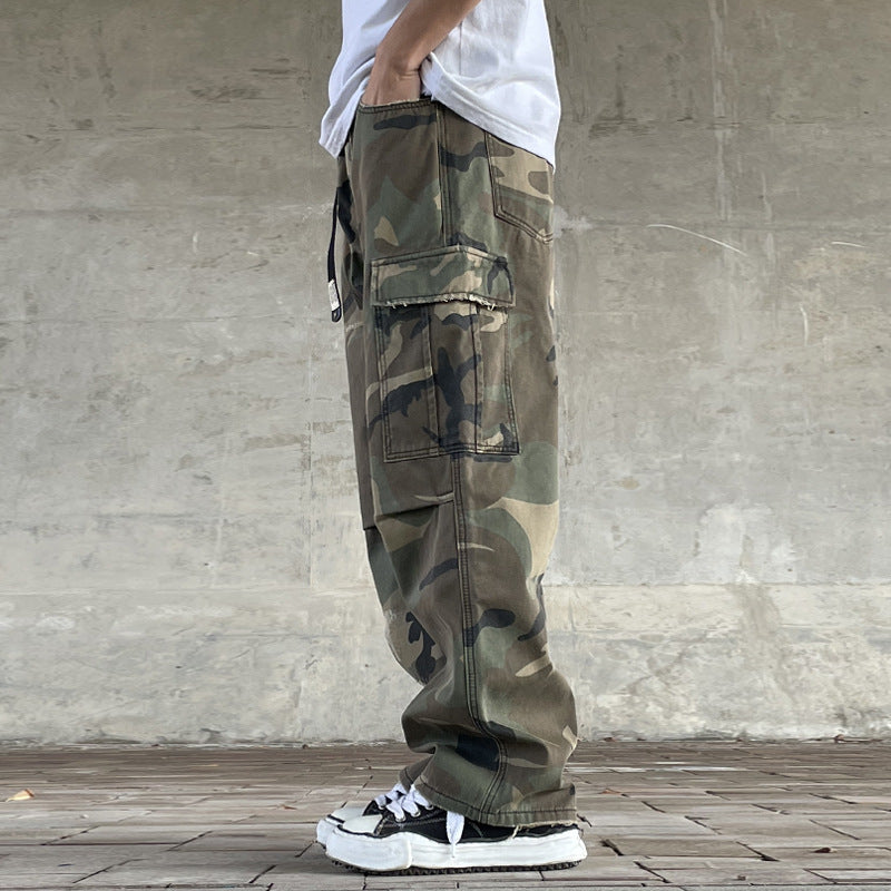 Mens American-style Streetwear Retro Loose Straight-fit Camouflage Work Pants Global swanky 2