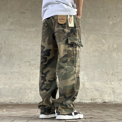 Mens American-style Streetwear Retro Loose Straight-fit Camouflage Work Pants Global swanky 3