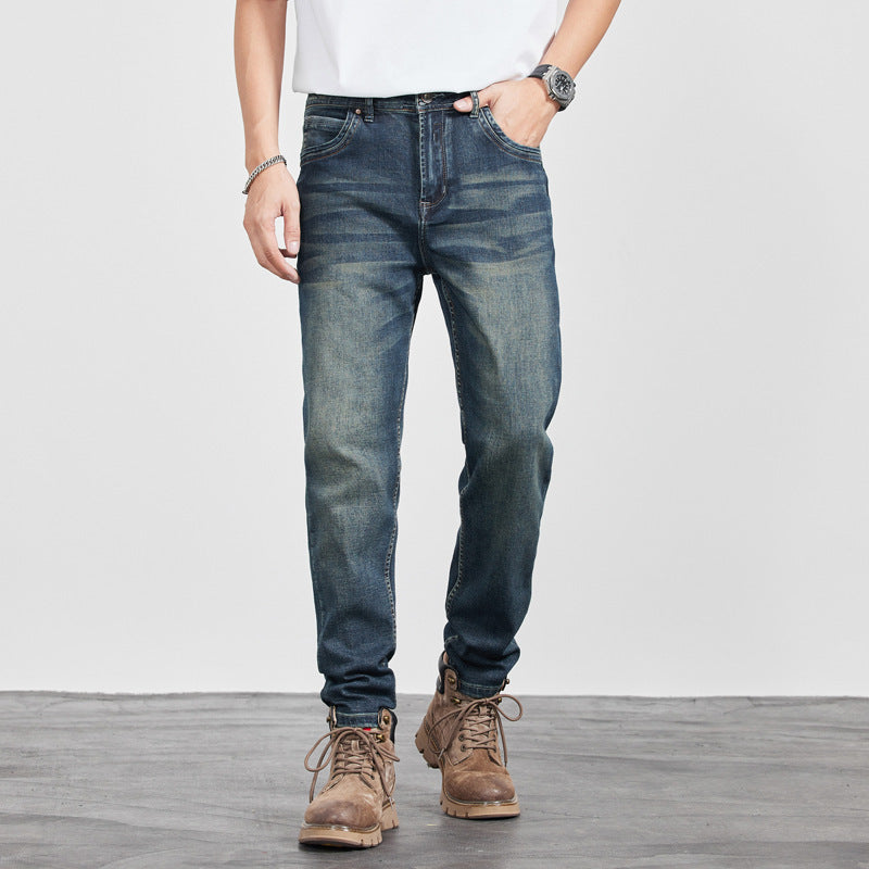 Mens Retro Yellow-Clay Blue Versatile Straight-Cut Casual Long Pants Global swanky 1