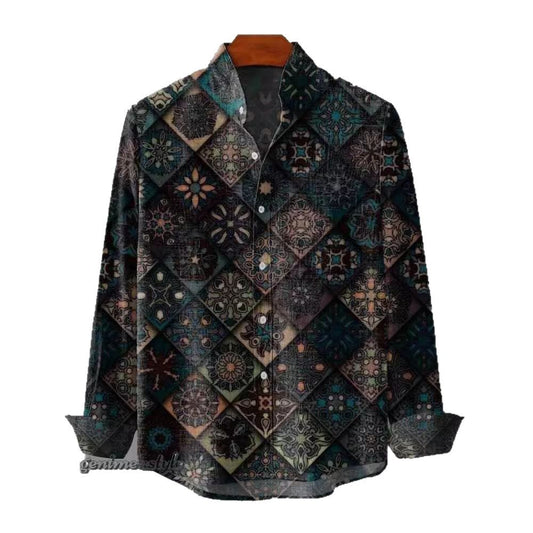 Mens Stand Up Collar Long Sleeve Shirt With Irregular Striped 3D global swanky 2