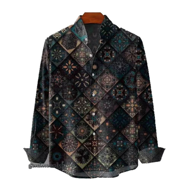 Mens Stand Up Collar Long Sleeve Shirt With Irregular Striped 3D global swanky 2