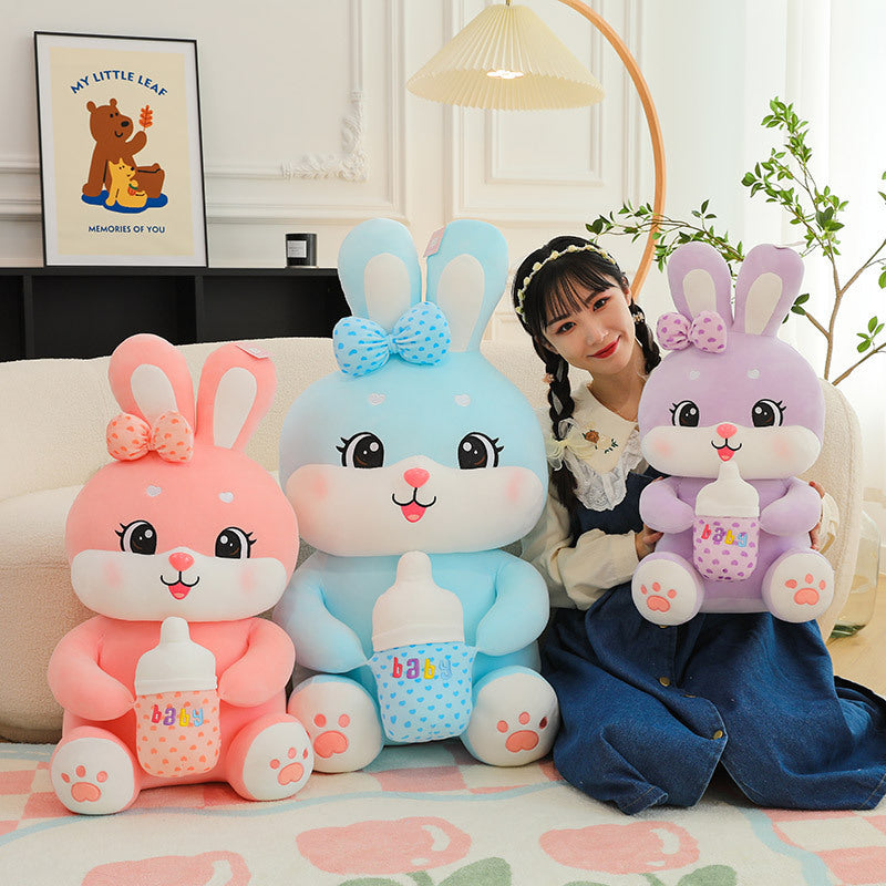 Milk Bottle Rabbit Plush Toy for Children Birthday Gift Uses globalswanky 03