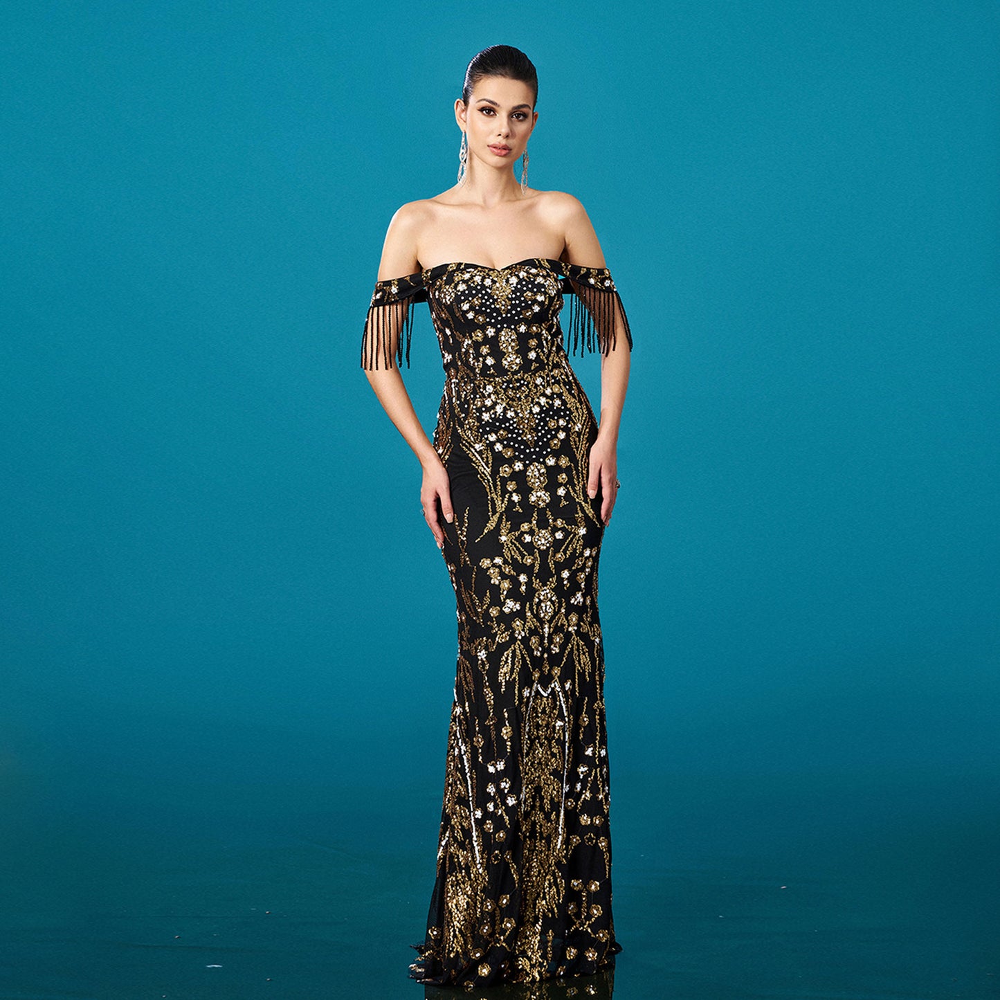 Off-Neck Tassel Sequined Fishtail Evening Dress for Banquet
global-swanky 1