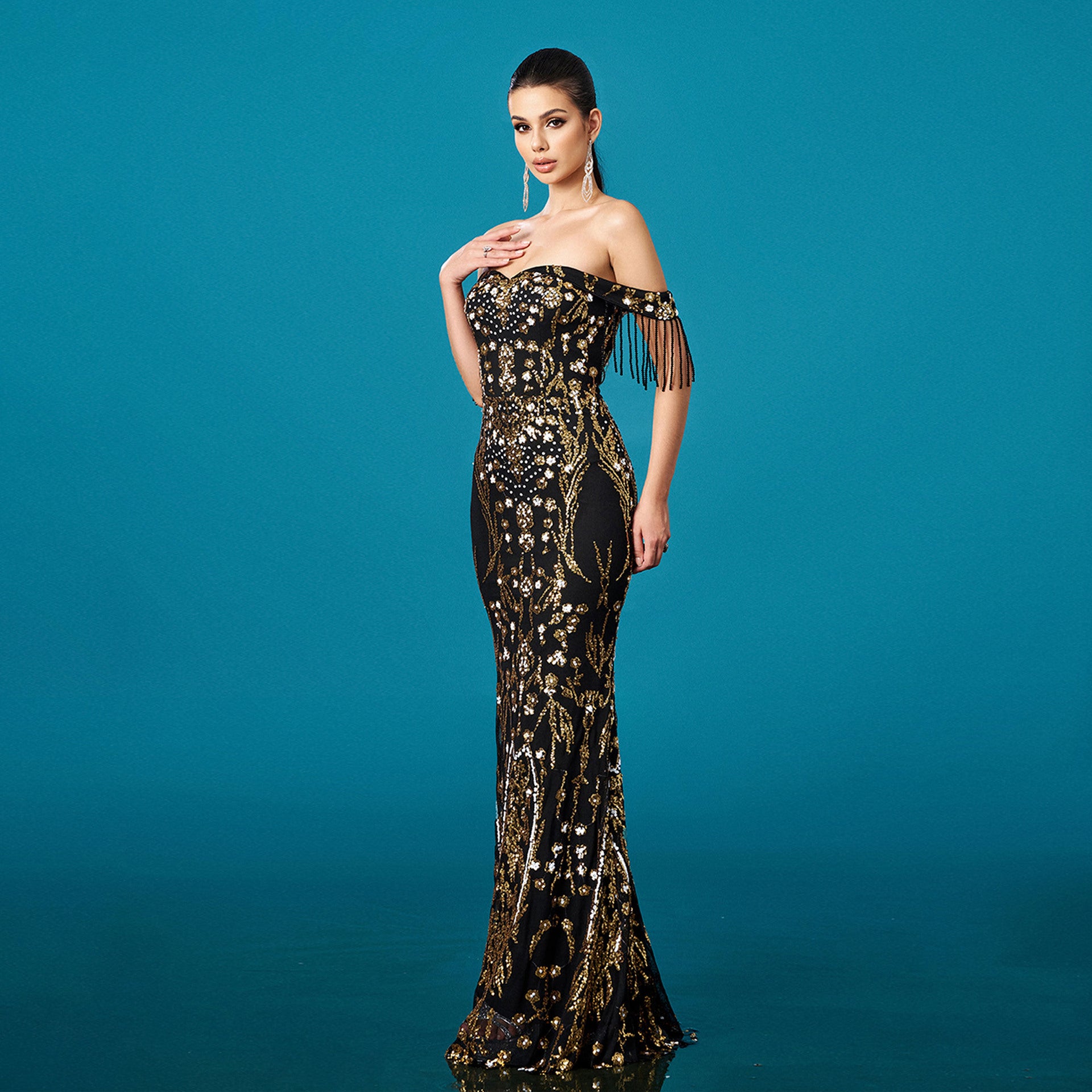  Off-Neck Tassel Sequined Fishtail Evening Dress for Banquet
global-swanky 3