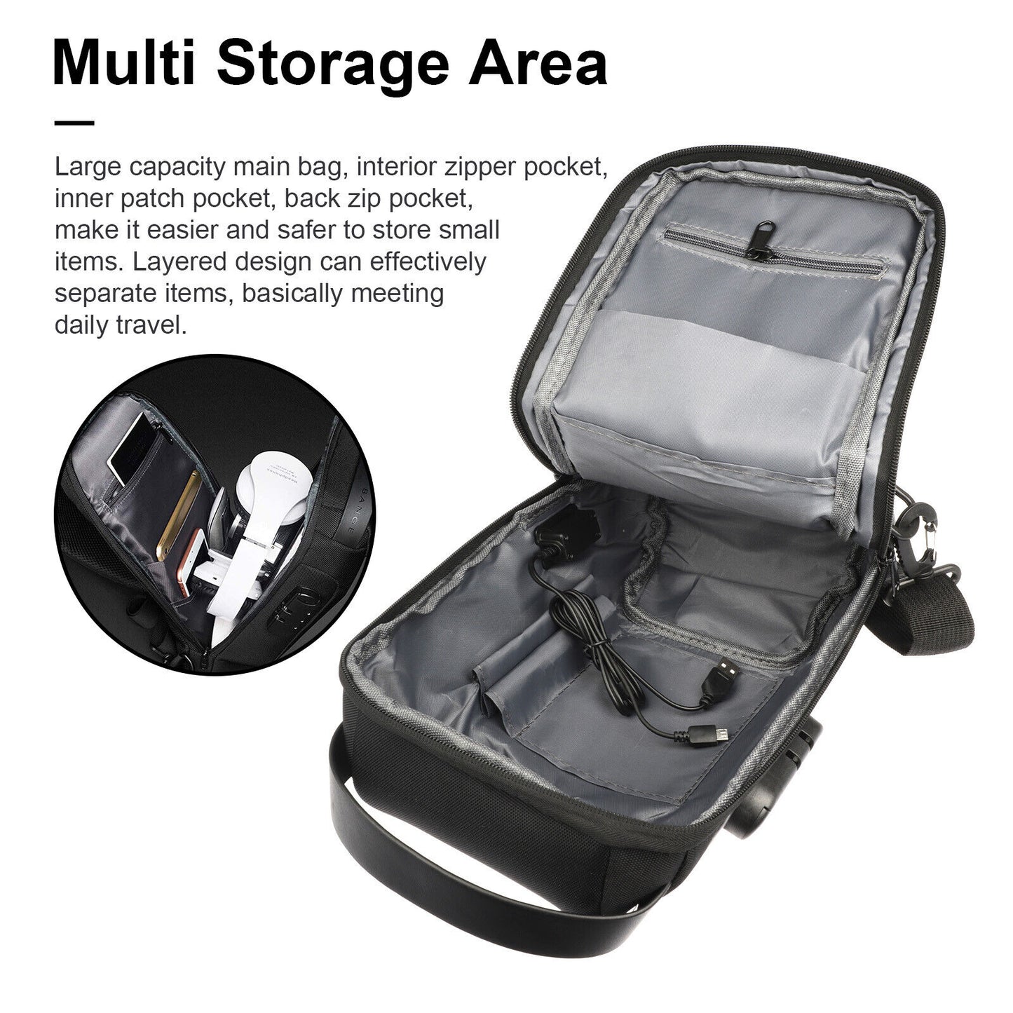 Oxford Crossbody Bags With USB Anti-Theft Shoulder Chest Pack Global swanky 4