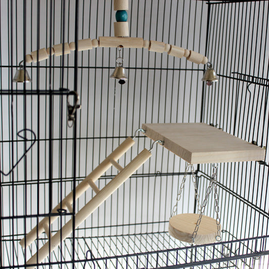 Parrot Swing Ladder Toy – Wooden Bird Cage Bell Toy global swanky 1