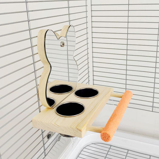 Parrot Toy Stand – Stainless Steel Food Cup, Mirror & Claw Grinder global swanky 1