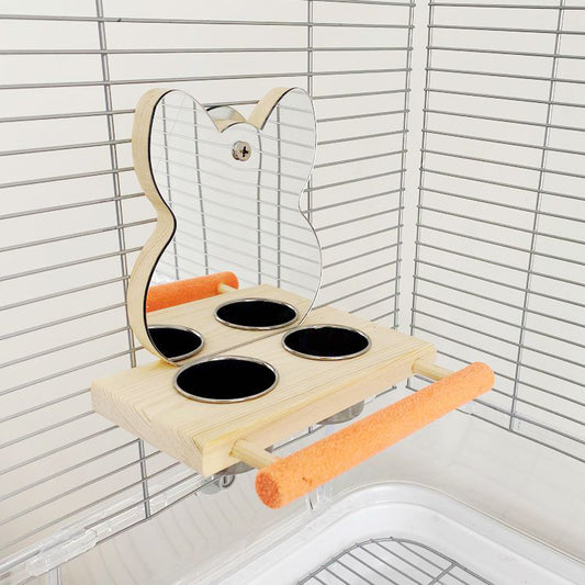 Parrot Toy Stand – Stainless Steel Food Cup, Mirror & Claw Grinder global swanky 2