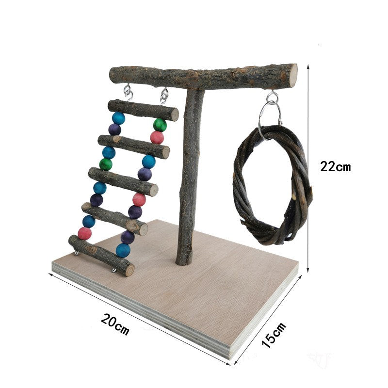 Parrot Training Station Frame – Solid Wood Bird Shelf & Toys global swanky 3
