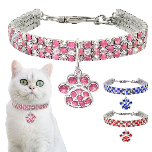 Pet Collar With Diamonds, Mixed-color Cat And Dog Supplies, Cat Claws, Elastic Cat And Dog Necklace Jewelry Global swanky  1