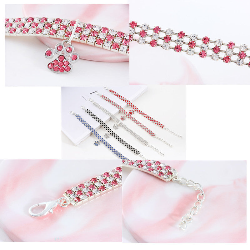 Pet Collar With Diamonds, Mixed-color Cat And Dog Supplies, Cat Claws, Elastic Cat And Dog Necklace Jewelry Global swanky 3