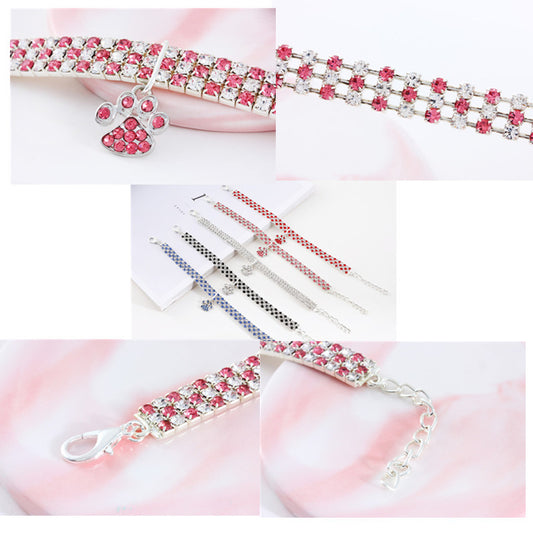 Pet Collar With Diamonds, Mixed-color Cat And Dog Supplies, Cat Claws, Elastic Cat And Dog Necklace Jewelry Global swanky 3