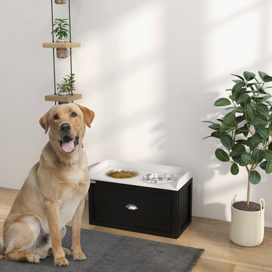Pet Feeding Station Pet Dish Bowl Set with Storage, 2 Elevated Dog Bowls for Large Sized Dogs, White and Black Global 1