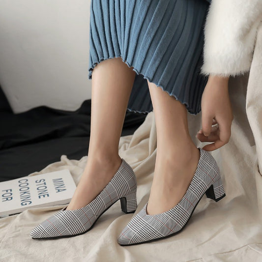 Pointed Pumps for Women Plaid Pattern Elegant Daily Heel Wear Global swanky 1