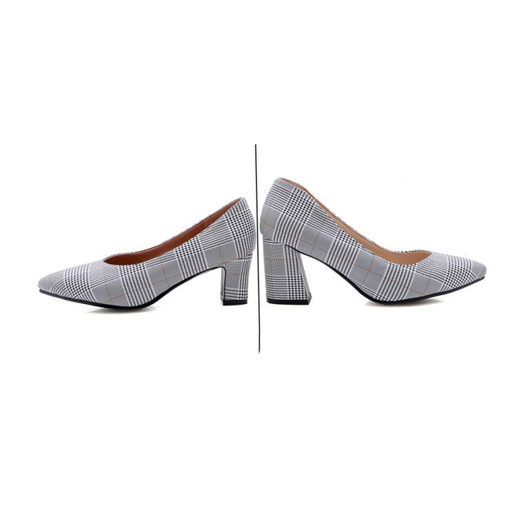 Pointed Pumps for Women Plaid Pattern Elegant Daily Heel Wear Global swanky 2