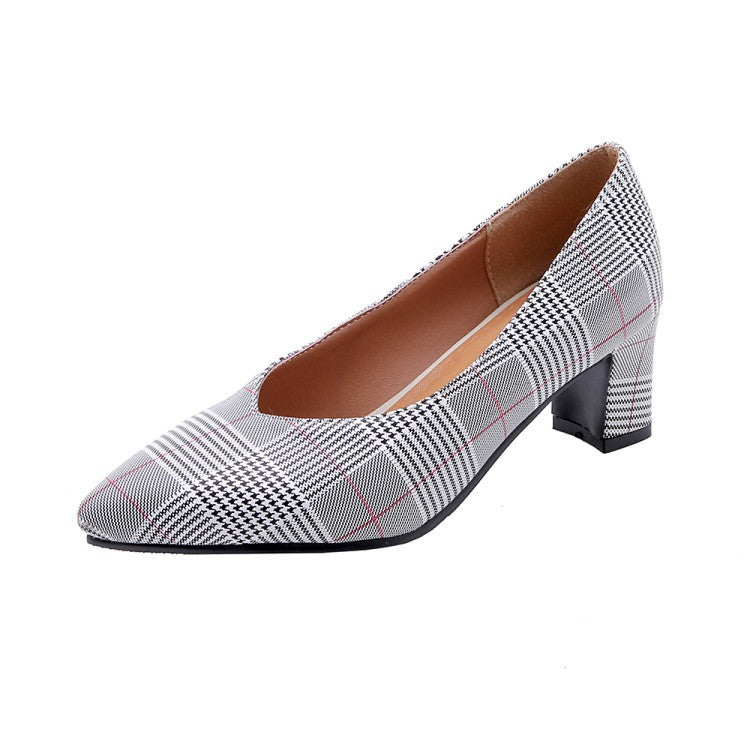 Pointed Pumps for Women Plaid Pattern Elegant Daily Heel Wear Global swanky 3