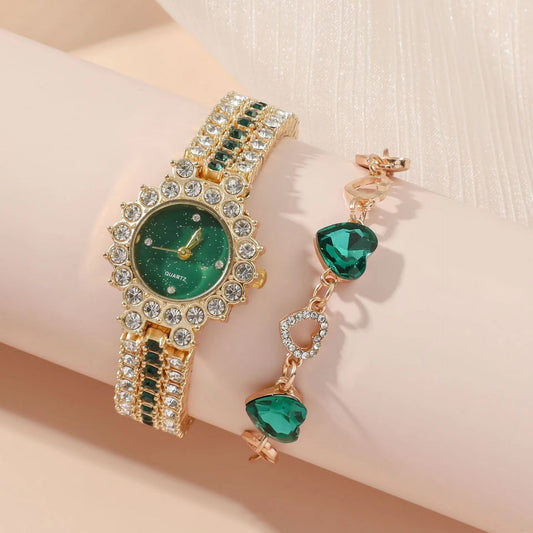  Popular Small Green Women’s Watch Quartz Steel Belt Ring Set
global-swanky - 3