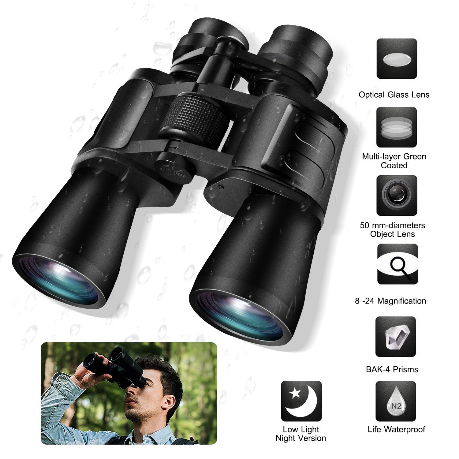 Portable Zoom Binoculars with FMC Lens – Low Light Night Vision for Bird Watching, Hunting, Sports Events Global swanky 1