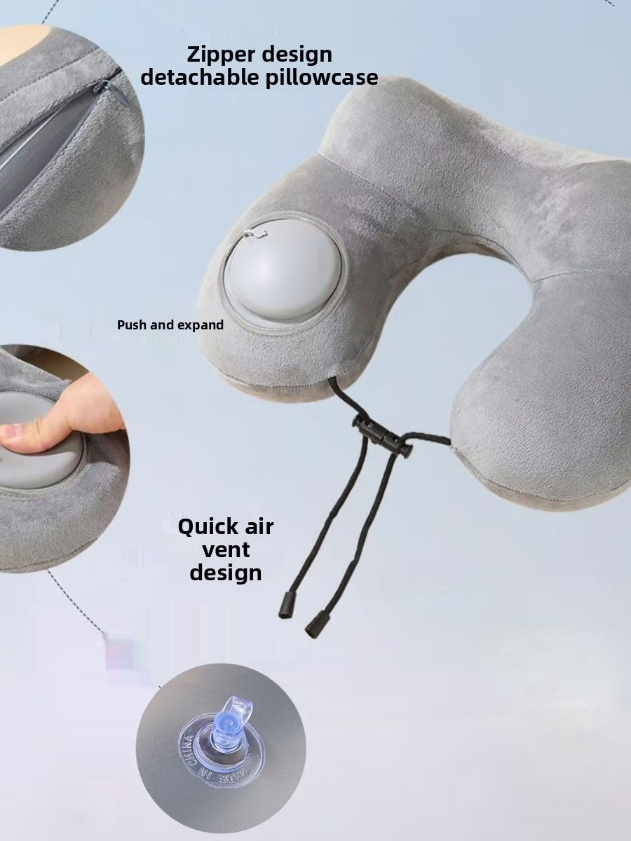 Press-Type Inflatable U-Shaped Travel Neck Pillow Comfort globalswanky 03