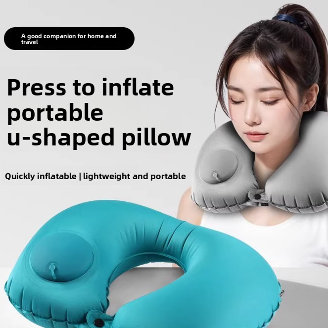 Press Inflatable U-Shaped Travel Pillow for Travel Comfort globalswanky 01