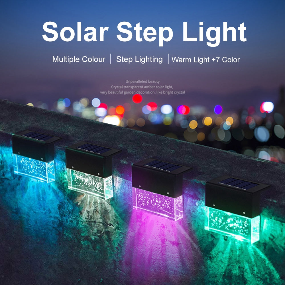 RGB LED Solar Step Fence Light Waterproof and Energy Saving globalswanky 01
