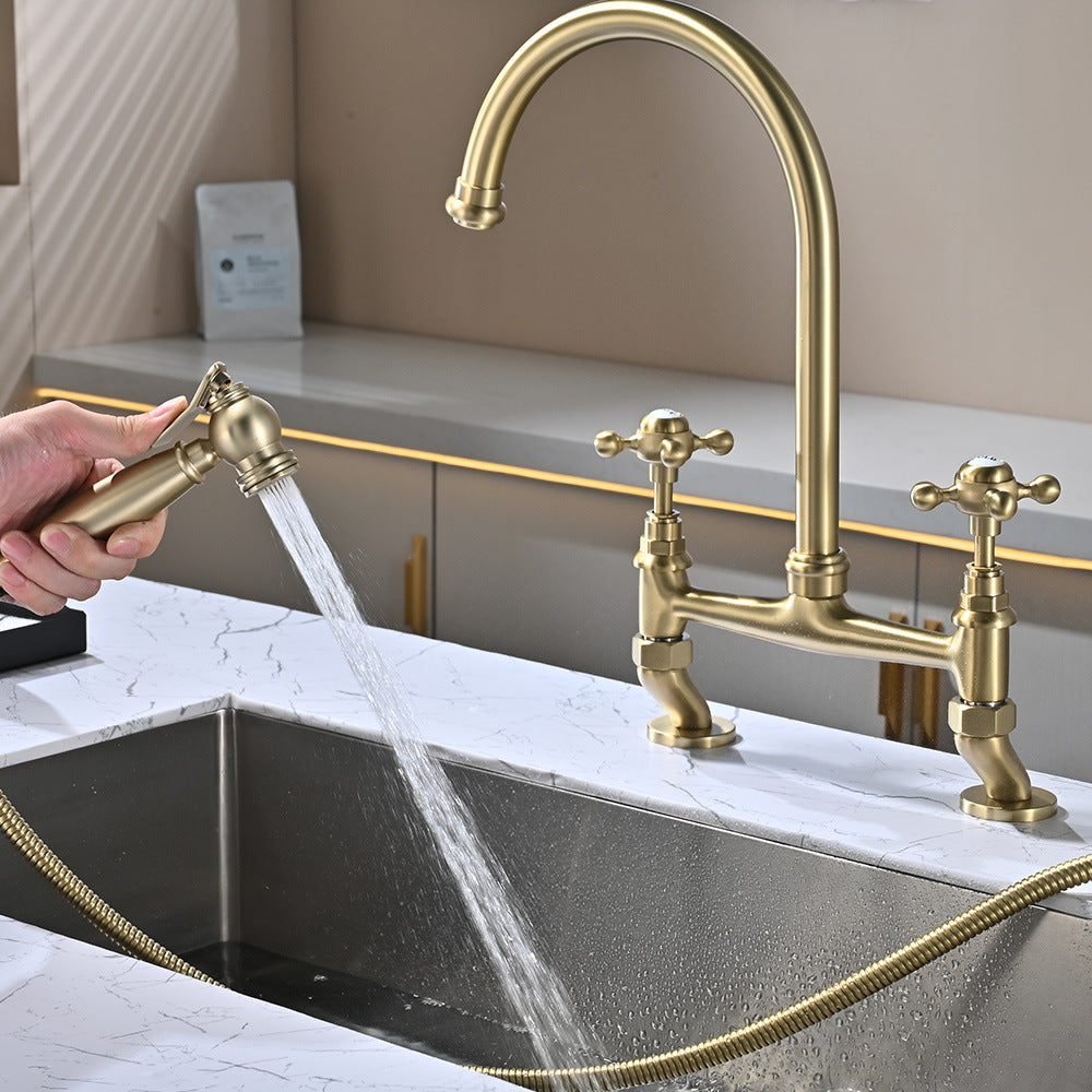 Retro Bridge Kitchen Faucet with Spray Gun for Sink Upgrade Global Swanky 1