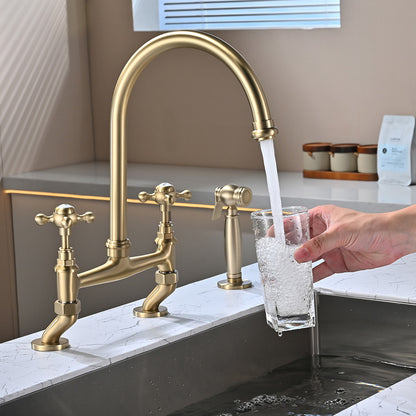 Retro Bridge Kitchen Faucet with Spray Gun for Sink Upgrade Global Swanky 2