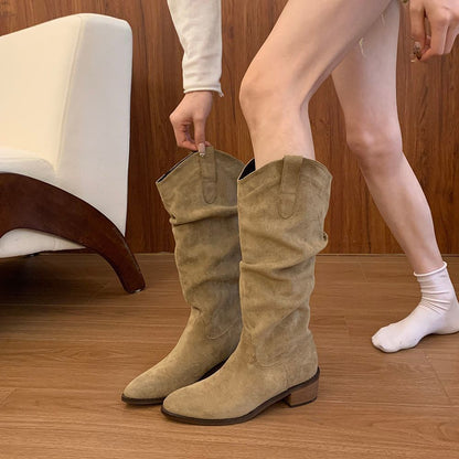 Retro Women's Chunky Heel Pointed Toe Versatile Boots global swanky 1
