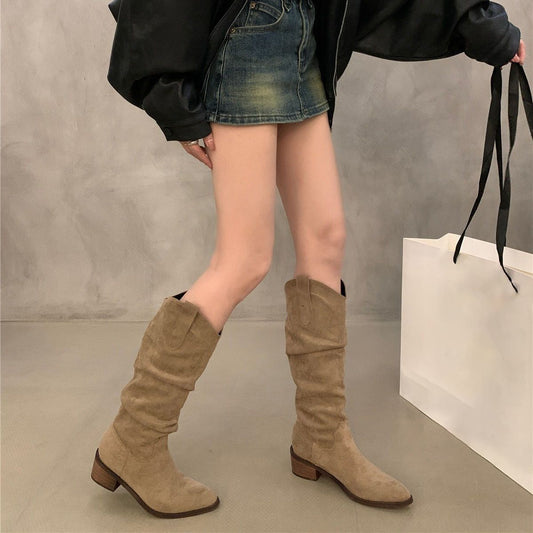 Retro Women's Chunky Heel Pointed Toe Versatile Boots global swanky 2