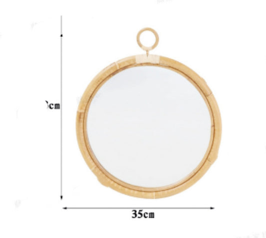 Round Vintage Rattan Makeup Mirror – Stylish Handmade Korean Design globalswanky4