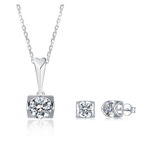  S925 Sterling Silver Moissanite Stud Necklace – Two-Piece Set
global-swanky 3