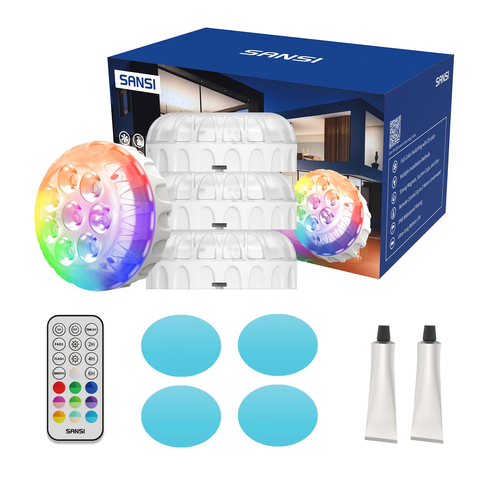 SANSI IP68 Waterproof RGB Pool Light Rechargeable LED Lamp globalswanky 01
