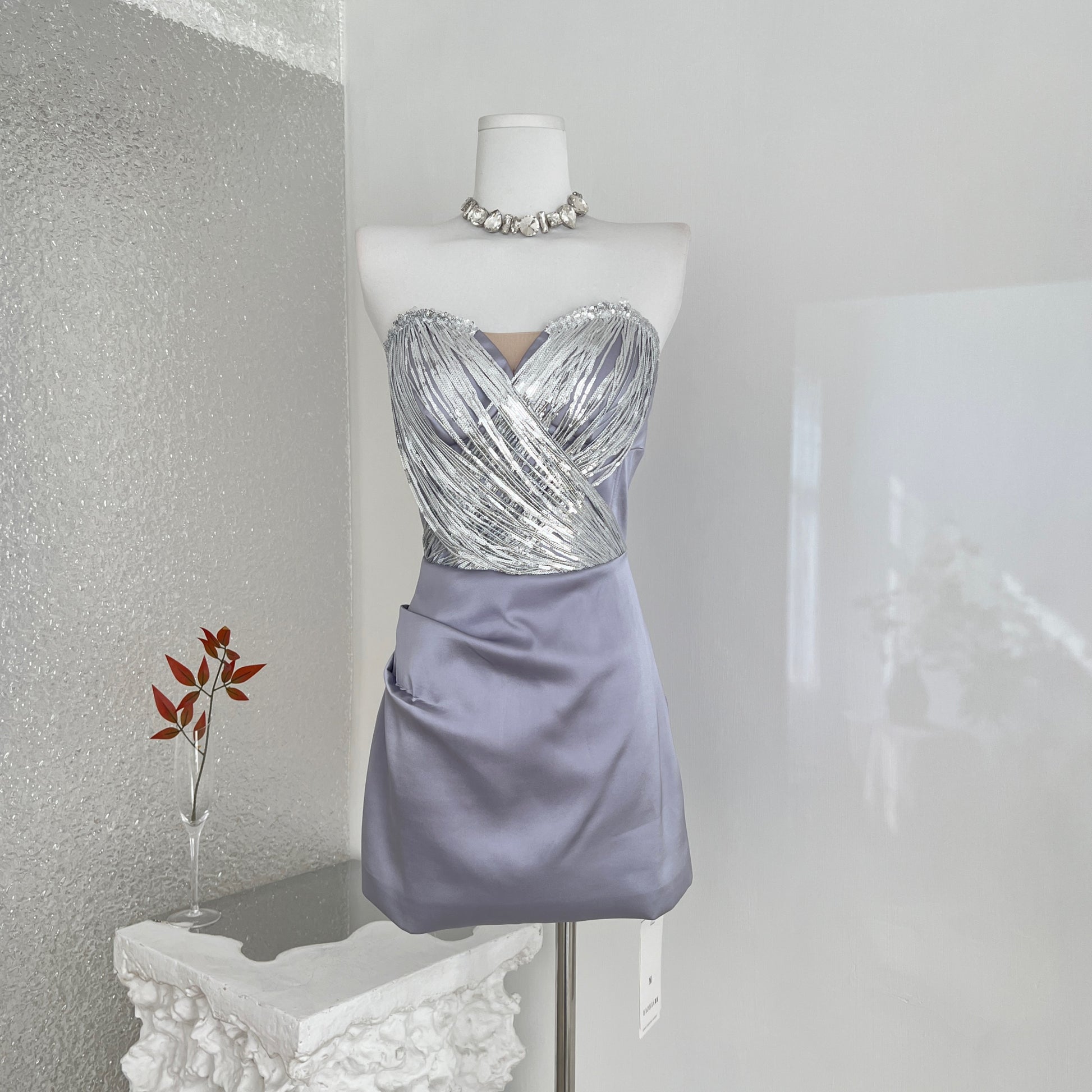 Sexy Strapless Lavender Satin Bodycon Dress for Bridesmaids globalswanky 01