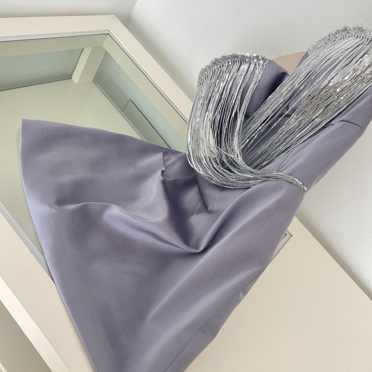 Sexy Strapless Lavender Satin Bodycon Dress for Bridesmaids globalswanky 03
