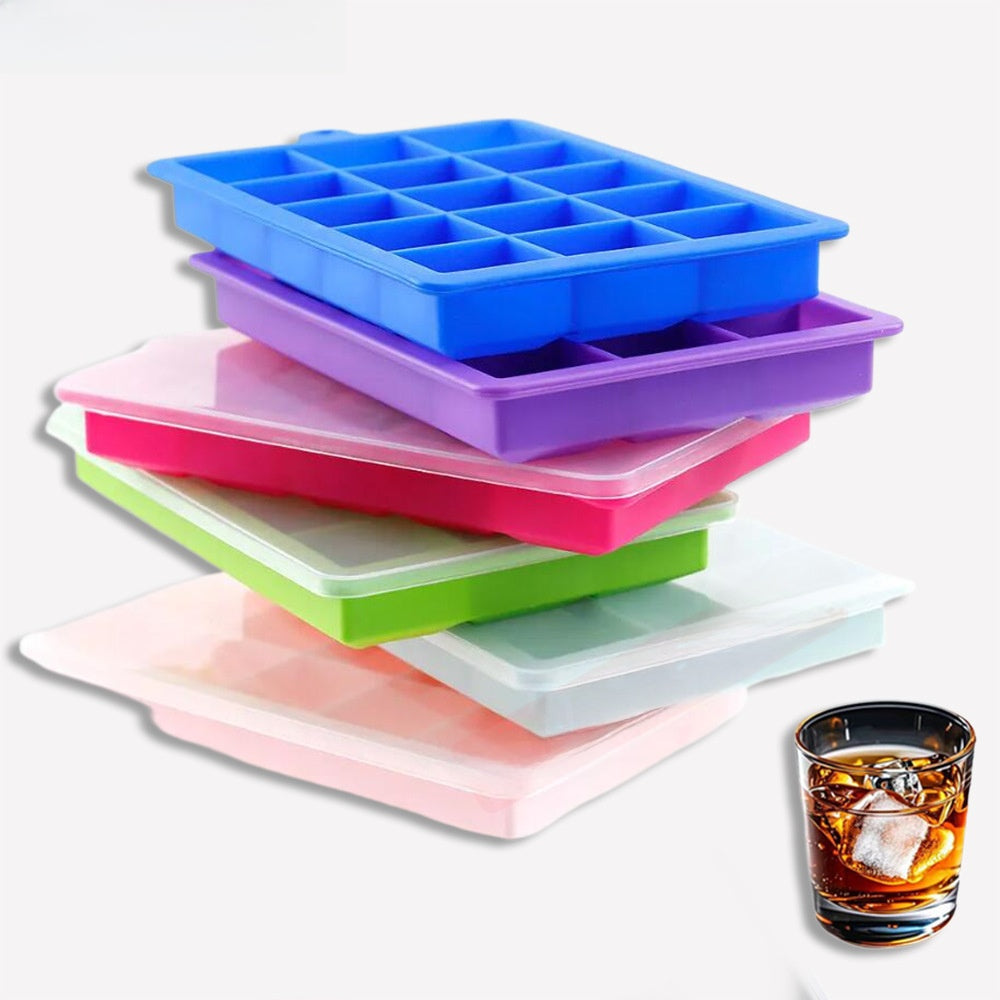  Silicone Ice Cube Tray with Cover for Freezer Ice Storage global-swanky- 1