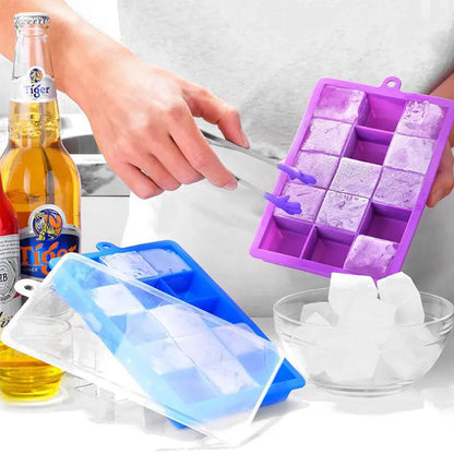  Silicone Ice Cube Tray with Cover for Freezer Ice Storage global-swanky- 3