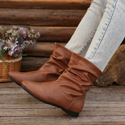 Simple Slip-On Flat Boots for Women Western Cowboy Daily Wear Global swanky 1