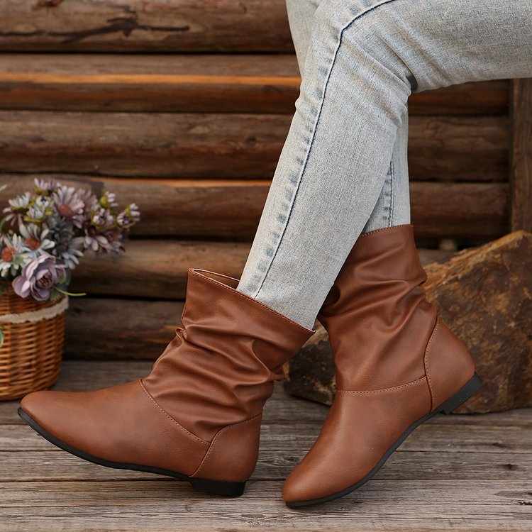 Simple Slip-On Flat Boots for Women Western Cowboy Daily Wear Global swanky 2