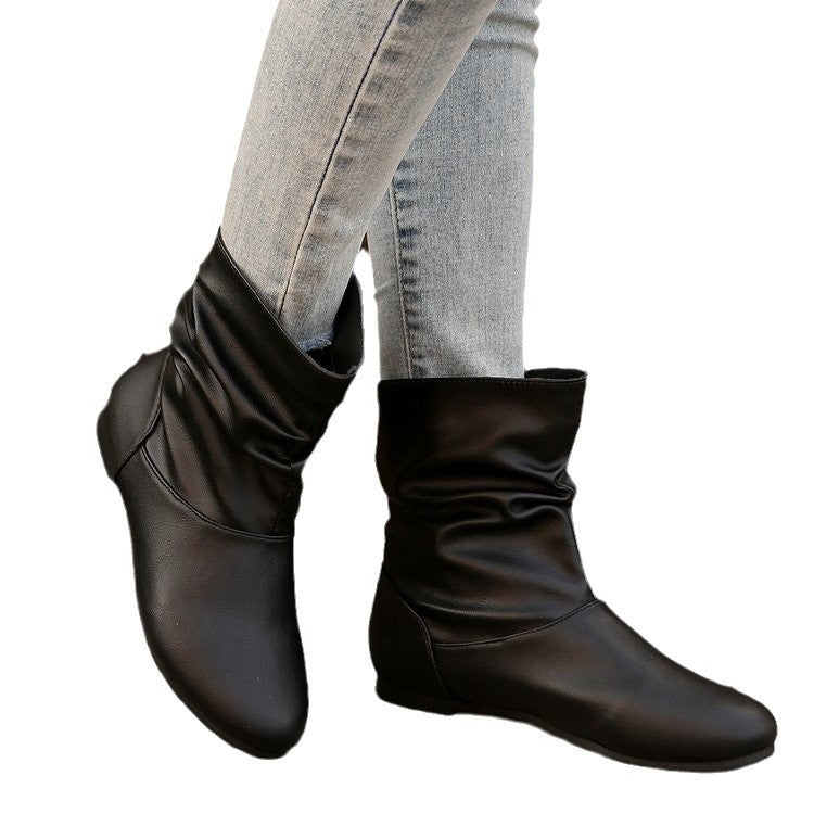 Simple Slip-On Flat Boots for Women Western Cowboy Daily Wear Global swanky 3