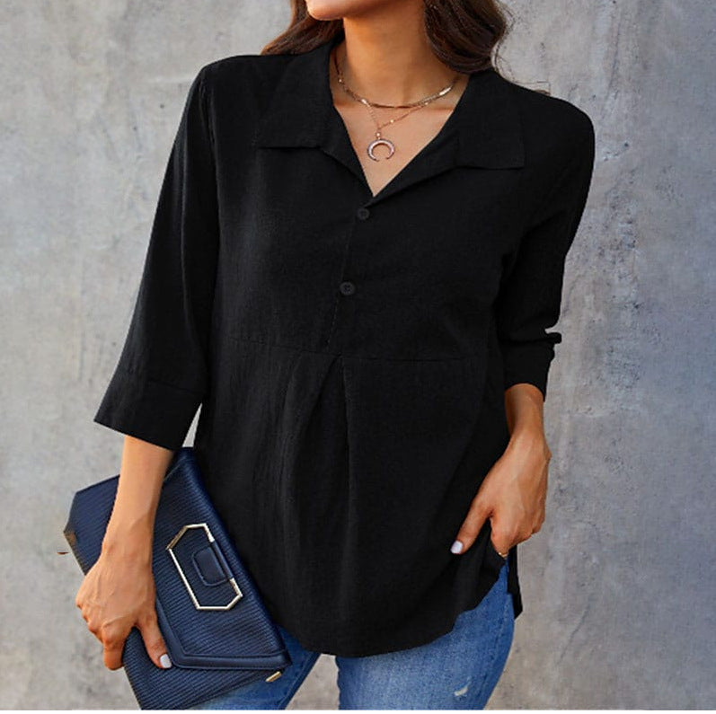 Solid-Color Peplum Women's Shirt – Lapel-Neck and Slit Detail
global-swanky 1