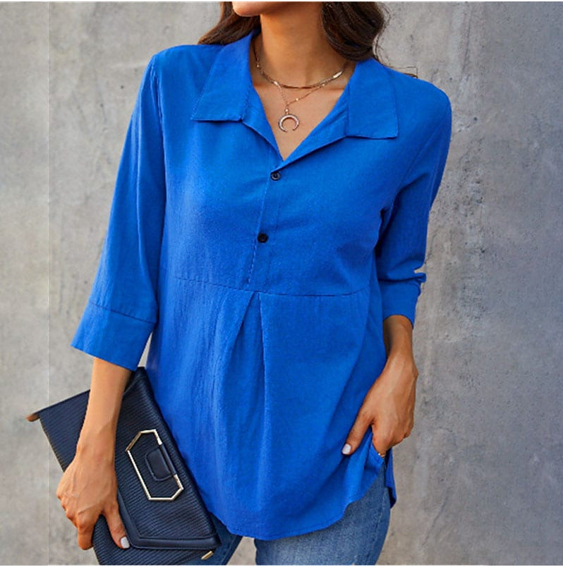 Solid-Color Peplum Women's Shirt – Lapel-Neck and Slit Detail
global-swanky 2