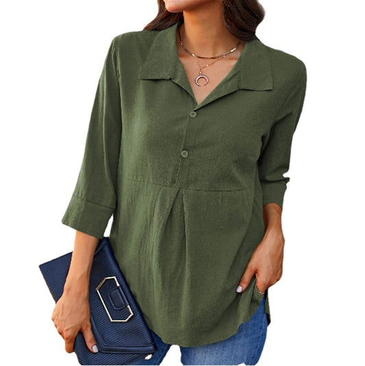 Solid-Color Peplum Women's Shirt – Lapel-Neck and Slit Detail
global-swanky 3
