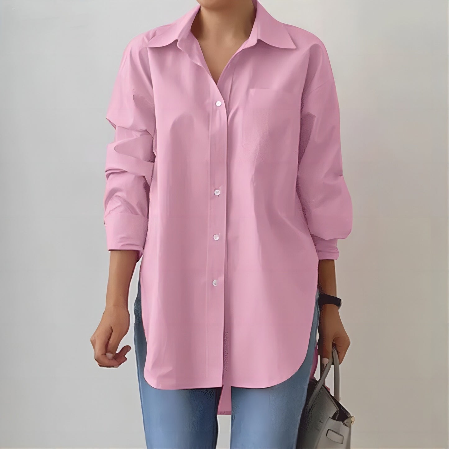 Solid-Color Split-Neck Long-Sleeve Shirt – Classic Style
global-swanky 3