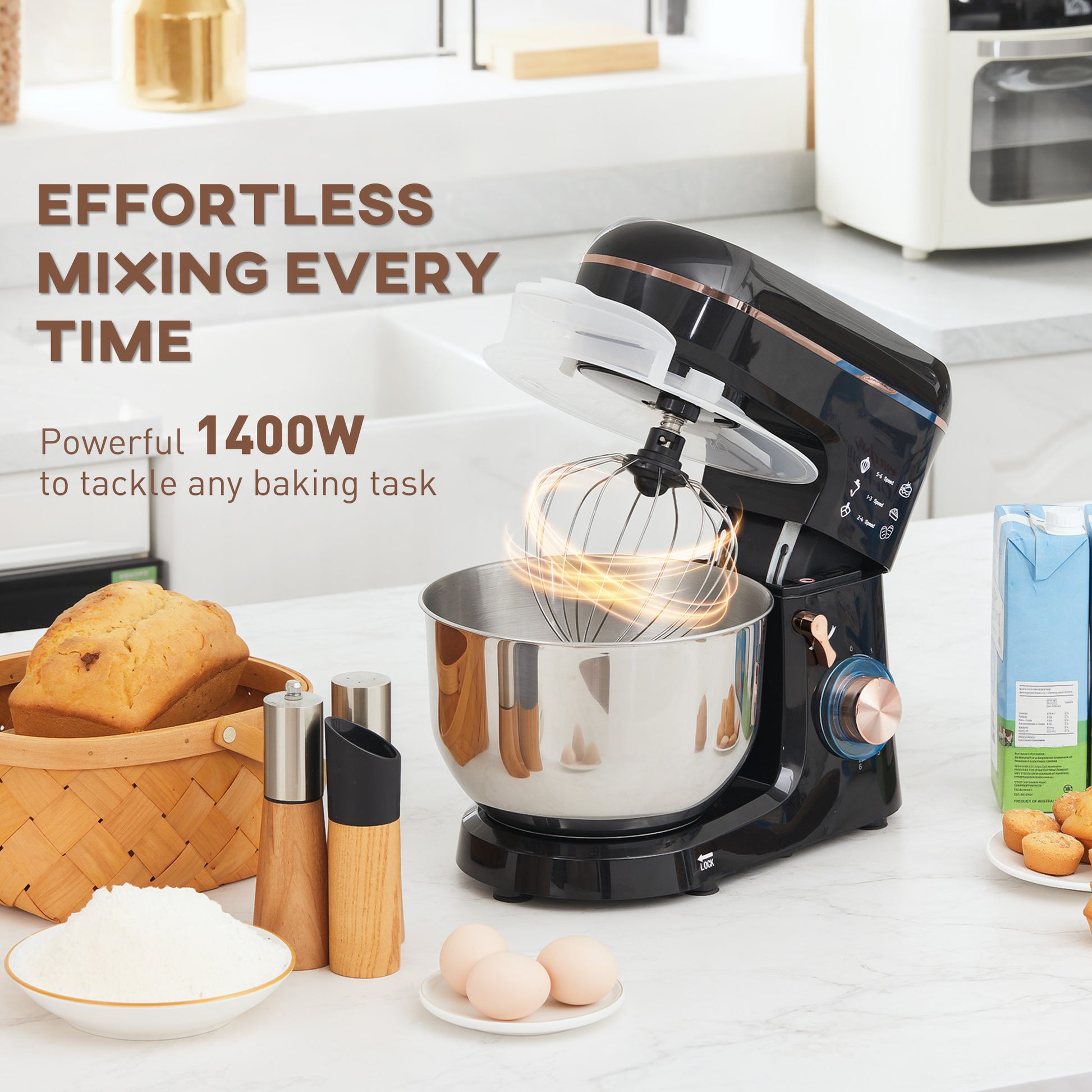 Stand Mixer 5L 1400W for Baking with Stainless Steel Bowl globalswanky 02