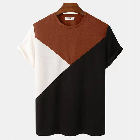 Striped 3D Printed Short Sleeve Knitted Mesh Top Global swanky 1