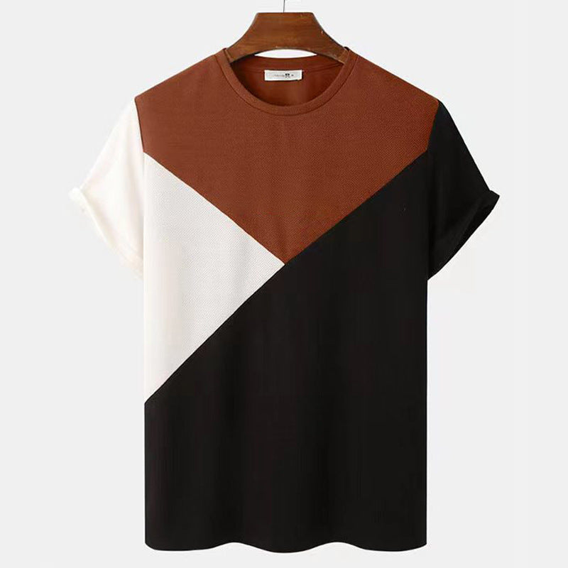 Striped 3D Printed Short Sleeve Knitted Mesh Top Global swanky 2