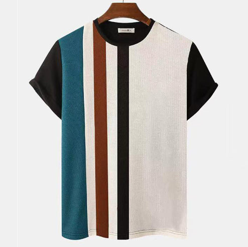 Striped 3D Printed Short Sleeve Knitted Mesh Top Global swanky 3