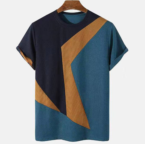 Striped 3D Printed Short Sleeve Knitted Mesh Top Global swanky 4