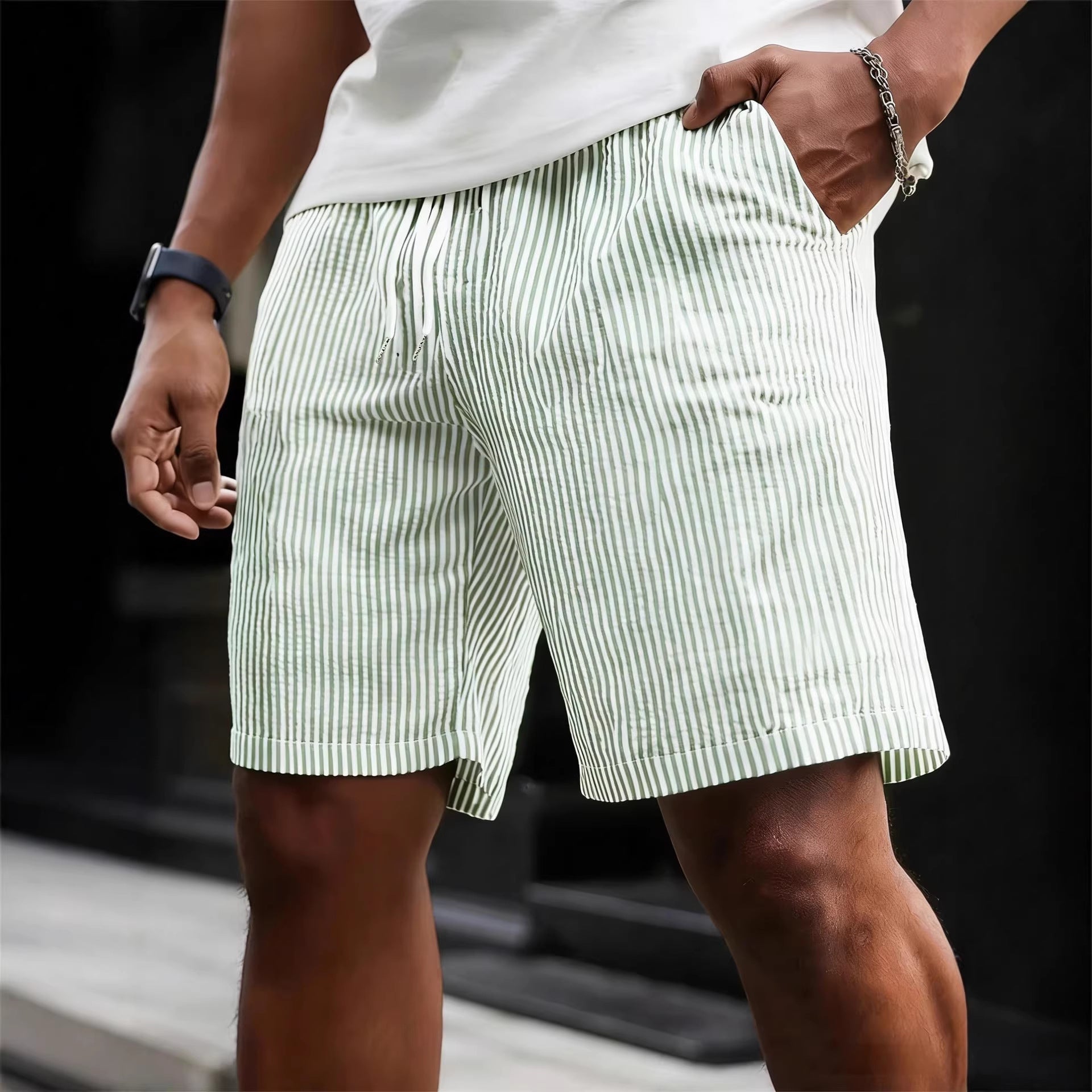 Striped Lace-up Sweatpants Minimalist Cropped Shorts Global swanky 3