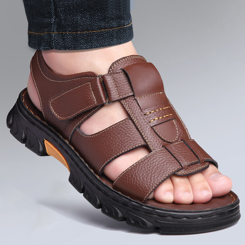 Summer Cowhide Soft Bottom Dual-Use Sandals Men for Beach Wear Global swanky 1